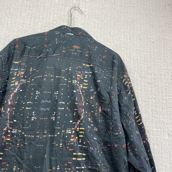 Au Noir Button Up shirt Men Sz 7 Black Colorful City Night Lights Landscape AOP - Picture 15 of 16